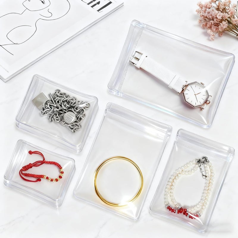 Elempony 50Pcs Jewelry Storage Bags, Resealable PVC Clear Jewelry Bags Plastic Jewelry Pouches with Self-Sealing Zipper, Anti-Tarnish Bags for Rings, Earrings, Bracelets, and Small Jewelry Packaging - Image 5